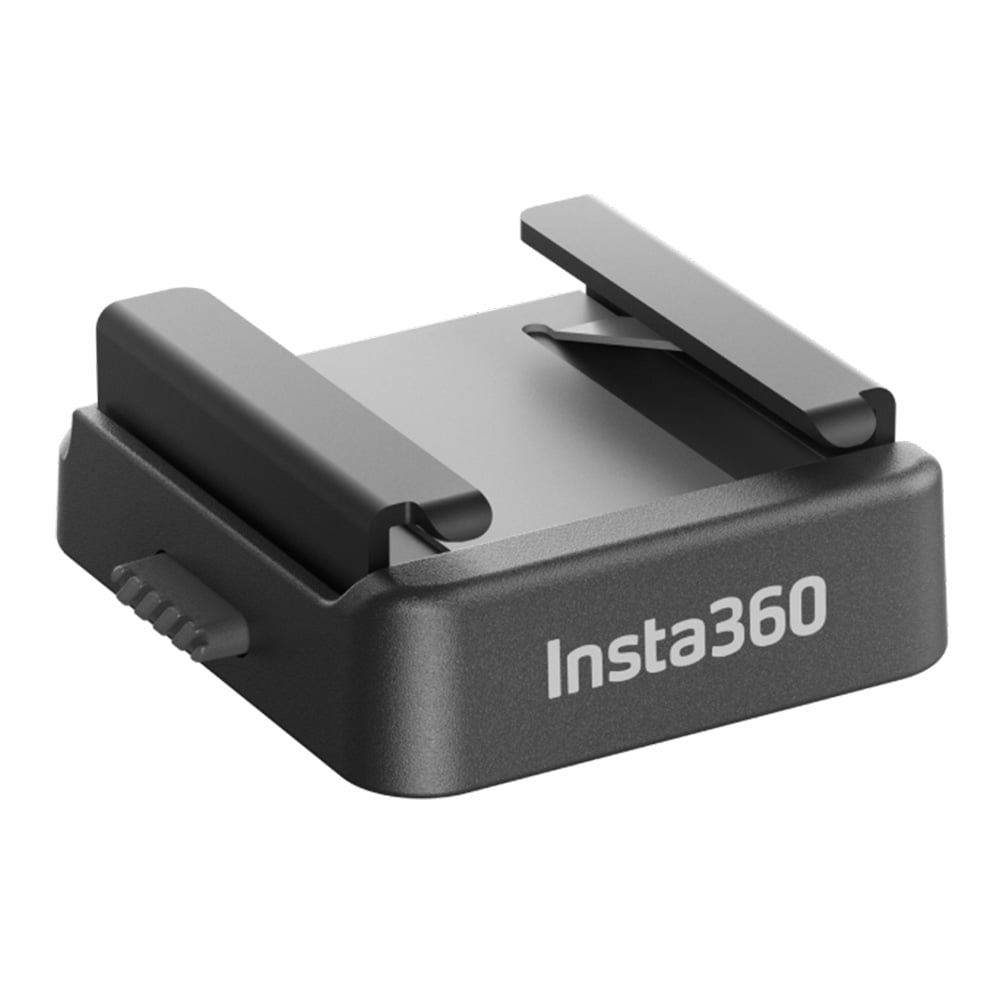 Lightweight cold shoe mount for Insta360 One RS camera with quick-release mechanism, compatible with 4K Boost, 4K Wide-Angle, and 5.3K 1-inch lenses to attach microphones, lights, and flashes