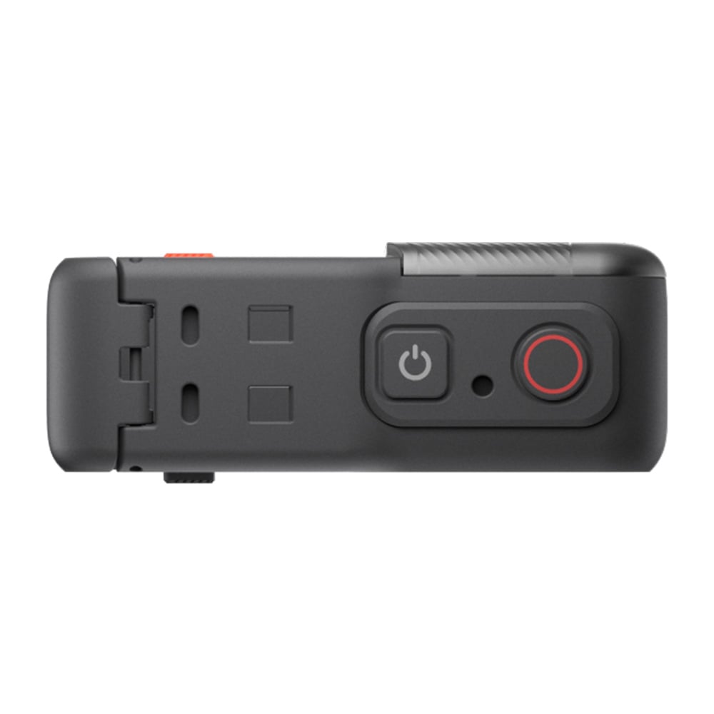 Quick-release protective mounting bracket for Insta360 One RS with heat dissipation panel, built-in microphone windshield, and side-opening for easy camera installation and removal.