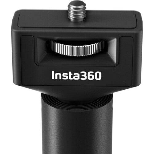 Insta360 Power Selfie Stick in black with telescoping shaft, ergonomic grip, and USB-C port for camera charging and data transfer