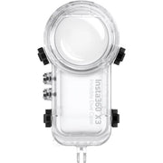 Insta360 X3 Invisible Dive Case waterproof to 50m (IPX8), with seamless 360° video capture, water refraction compensation, 2-prong mount, button access, and included anti-fog inserts.