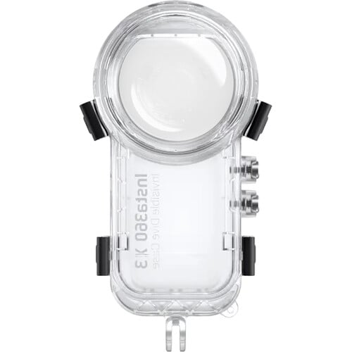 Insta360 X3 Invisible Dive Case waterproof to 50m (IPX8), with seamless 360° video capture, water refraction compensation, 2-prong mount, button access, and included anti-fog inserts.