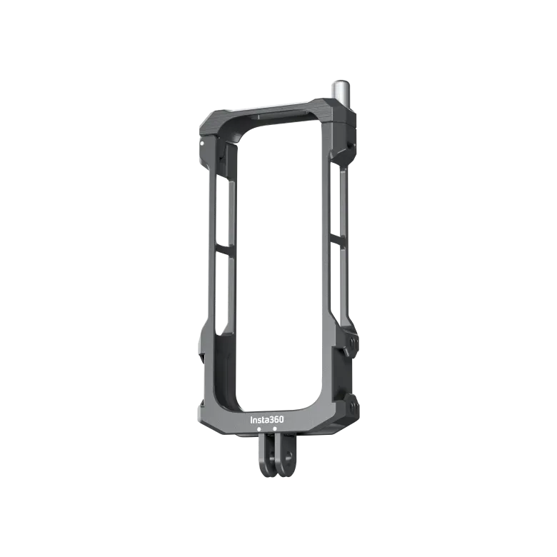 Metal camera frame with 'Insta360' branding on a white background
