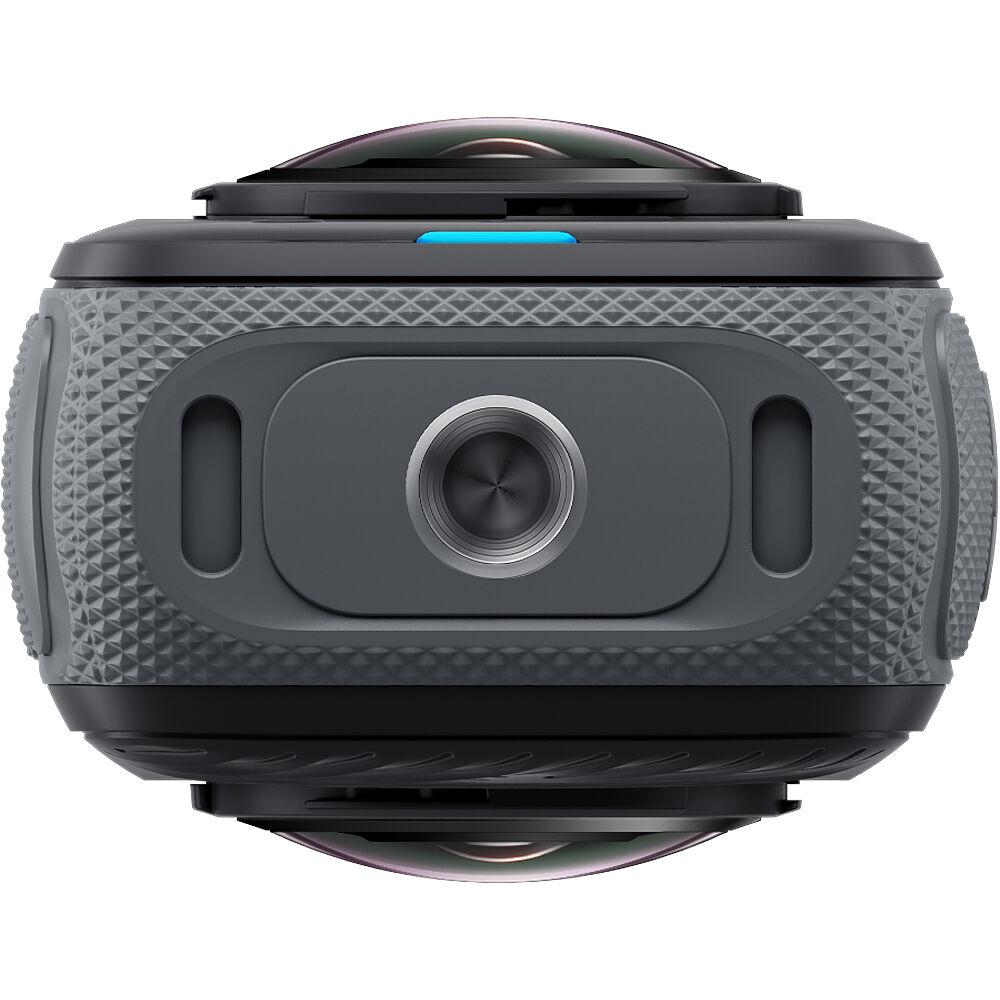 Insta360 X4 360° action camera in black with touchscreen display, bundled with motorcycle mounting accessories including heavy‑duty clamp, flexible adhesive mounts, invisible selfie stick, lens guards, thumb screws, and a 128 GB microSD card.