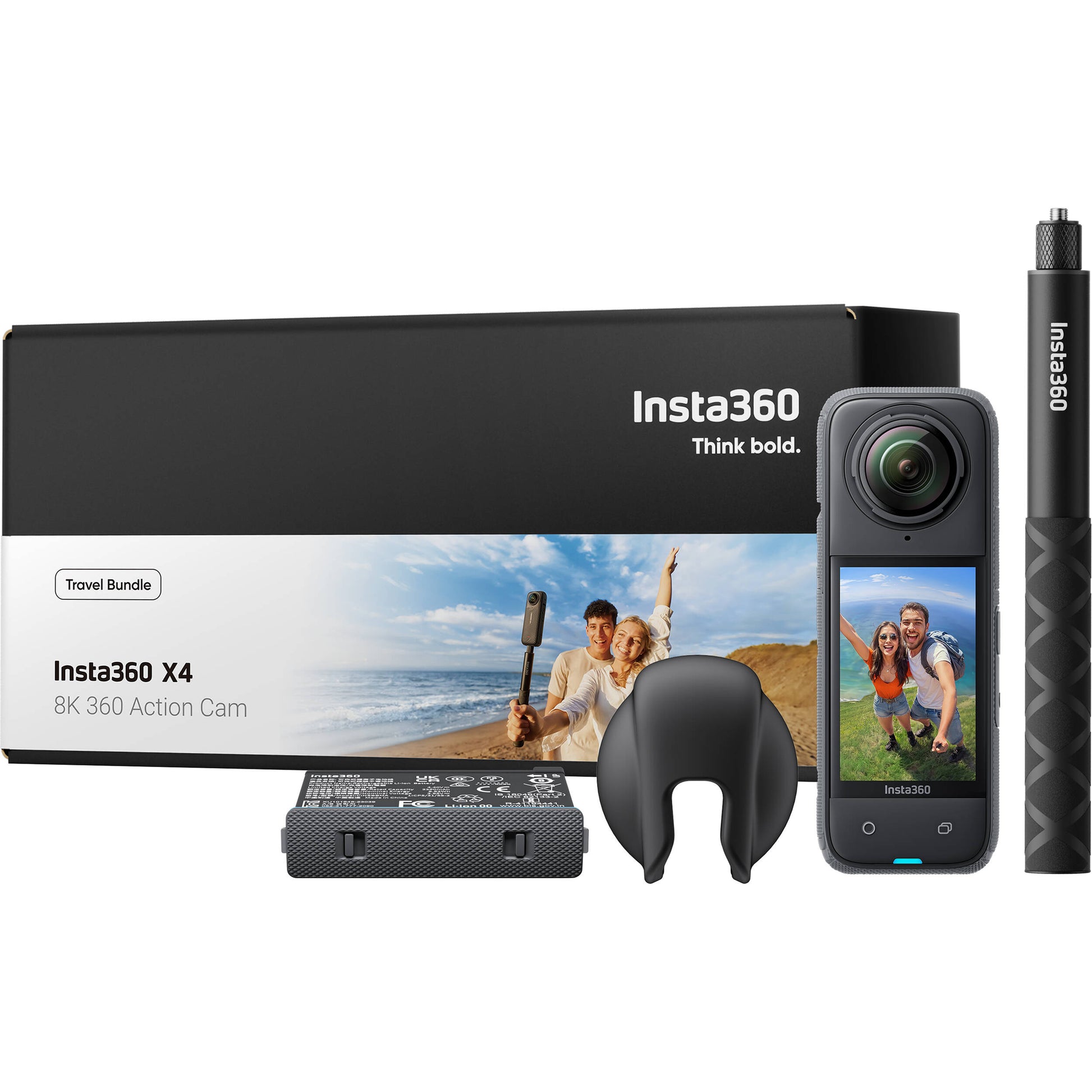 Insta360 X4 8K 360 Action Camera travel bundle with accessories on a white background