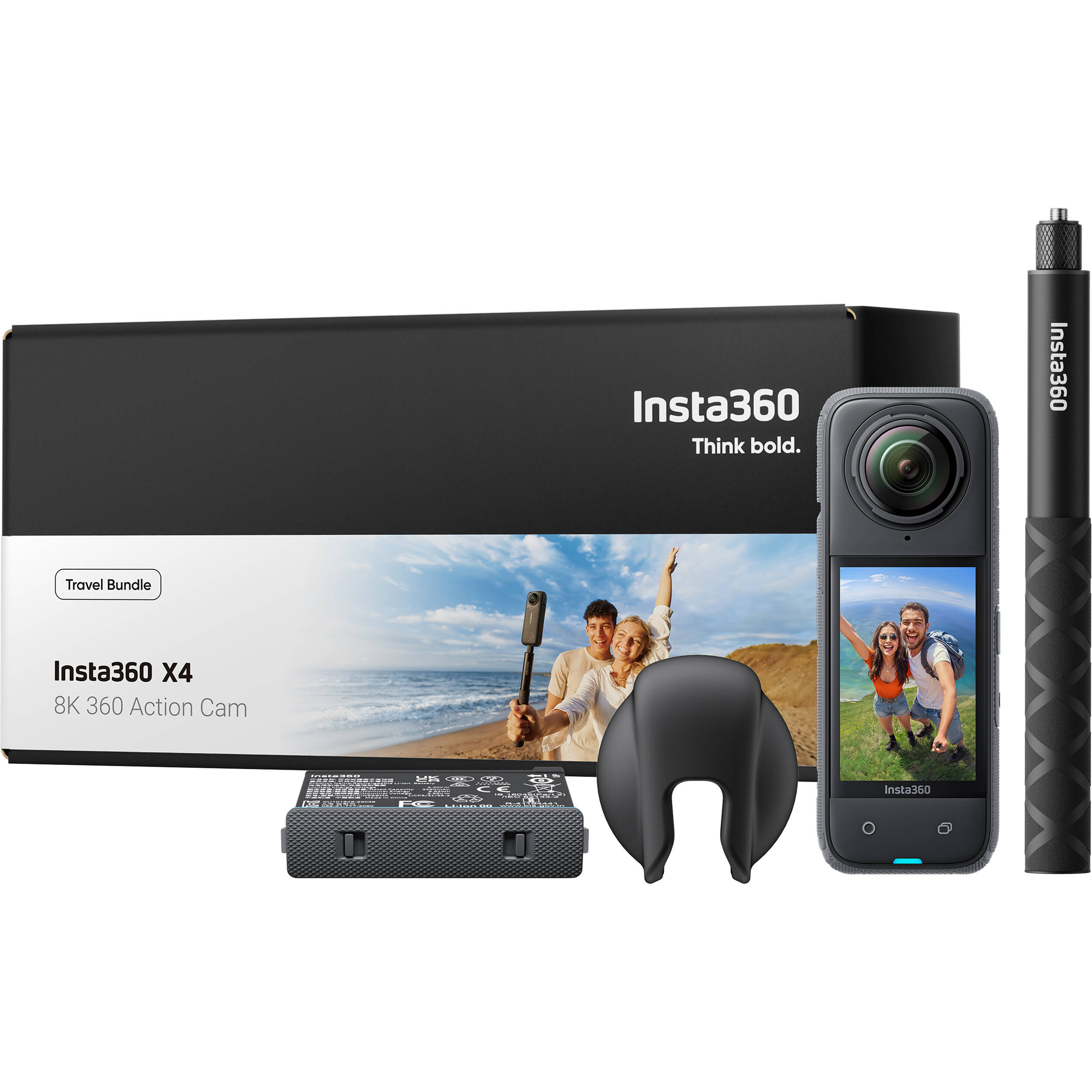 Insta360 X4 8K 360 Action Camera travel bundle with accessories on a white background