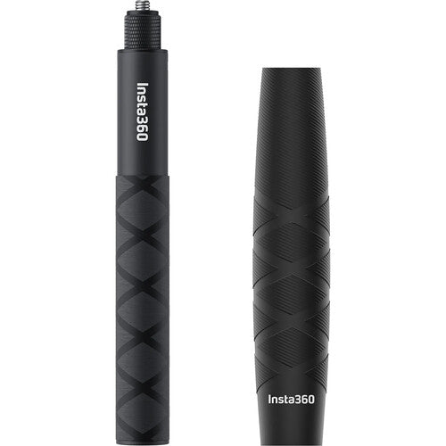 Black selfie stick with 'Insta360' branding on a white background
