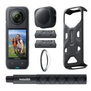 Insta360 camera and accessories on a white background