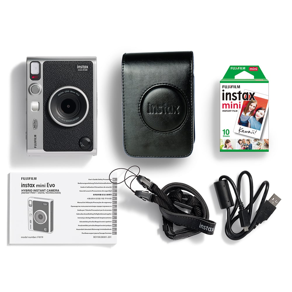 Instax Mini Evo camera kit in black.