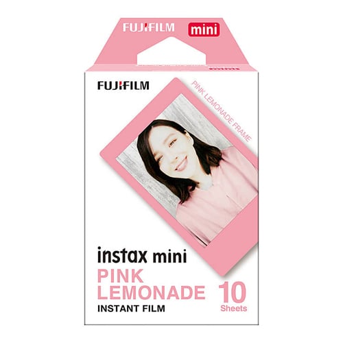 Fujifilm Instax Mini Instant Film Pink Lemonade – 10-pack of instant film with cheerful pink and yellow borders, compatible with Instax Mini cameras and printers.
