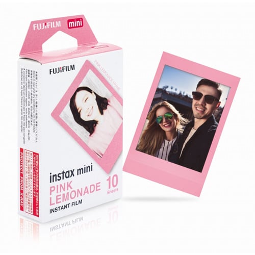 Fujifilm Instax Mini Instant Film Pink Lemonade – 10-pack of instant film with cheerful pink and yellow borders, compatible with Instax Mini cameras and printers.