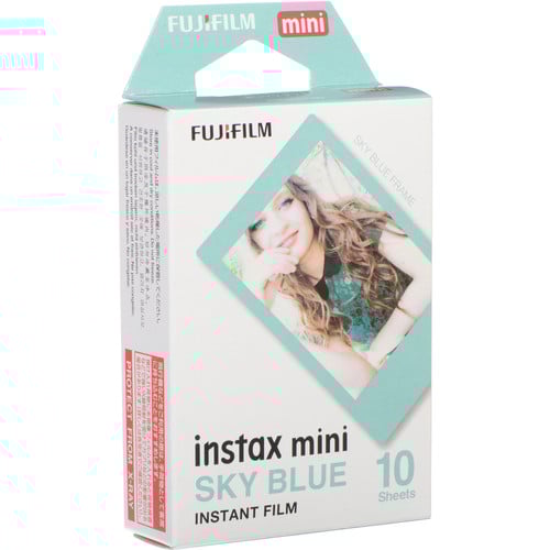 Fujifilm Instax Mini Instant Film Blue Sky – 10-sheet pack of instant film with soft blue sky-themed borders, designed for use with Instax Mini cameras and printers.