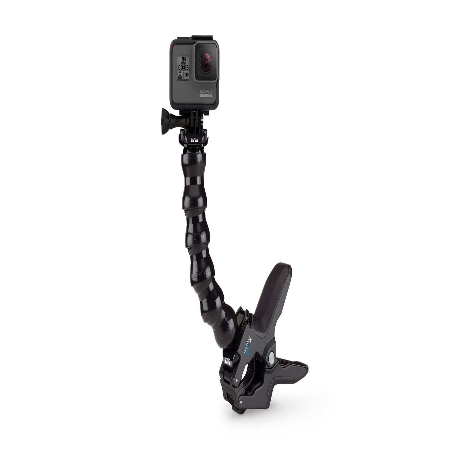 The GoPro Jaws Flex Clamp securely grips irregular shapes and super slim objects thanks to its innovative design.