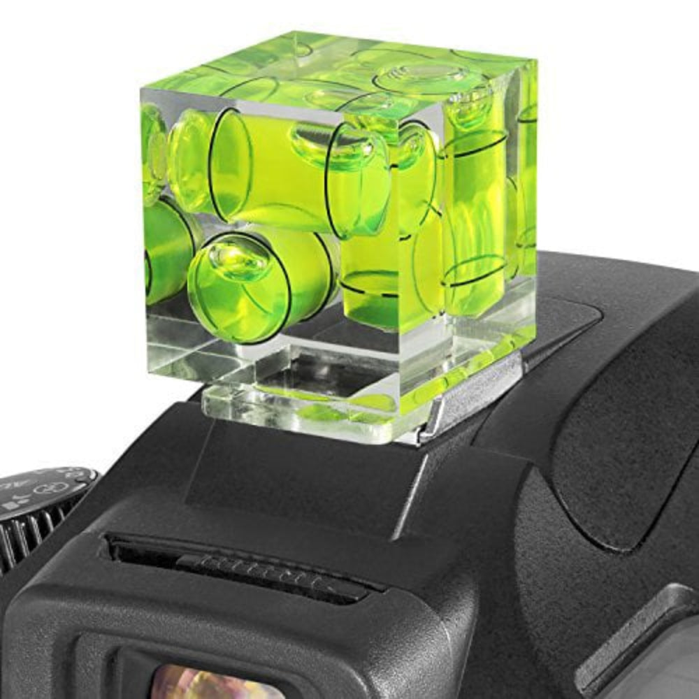 Level your camera on this hot shoe, the 3 axis eliminates the need to ever re-orient the level when switching from landscape to portrait with your camera.
