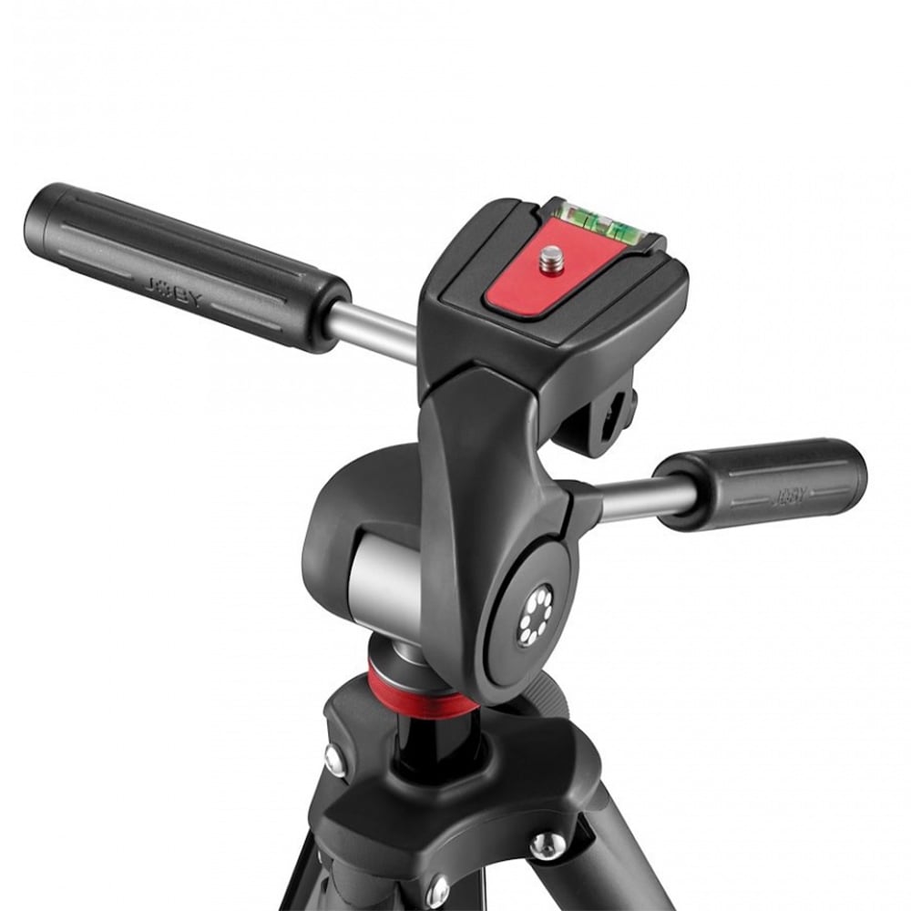 Camera tripod head with adjustable lever on a white background