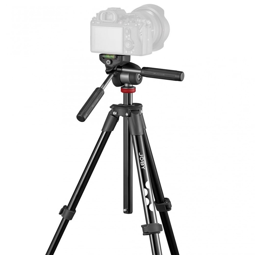 Camera on a tripod with a white background