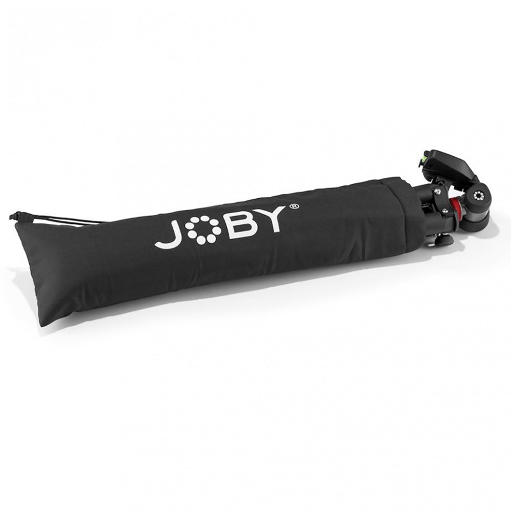 Black JOBY tripod on a white background