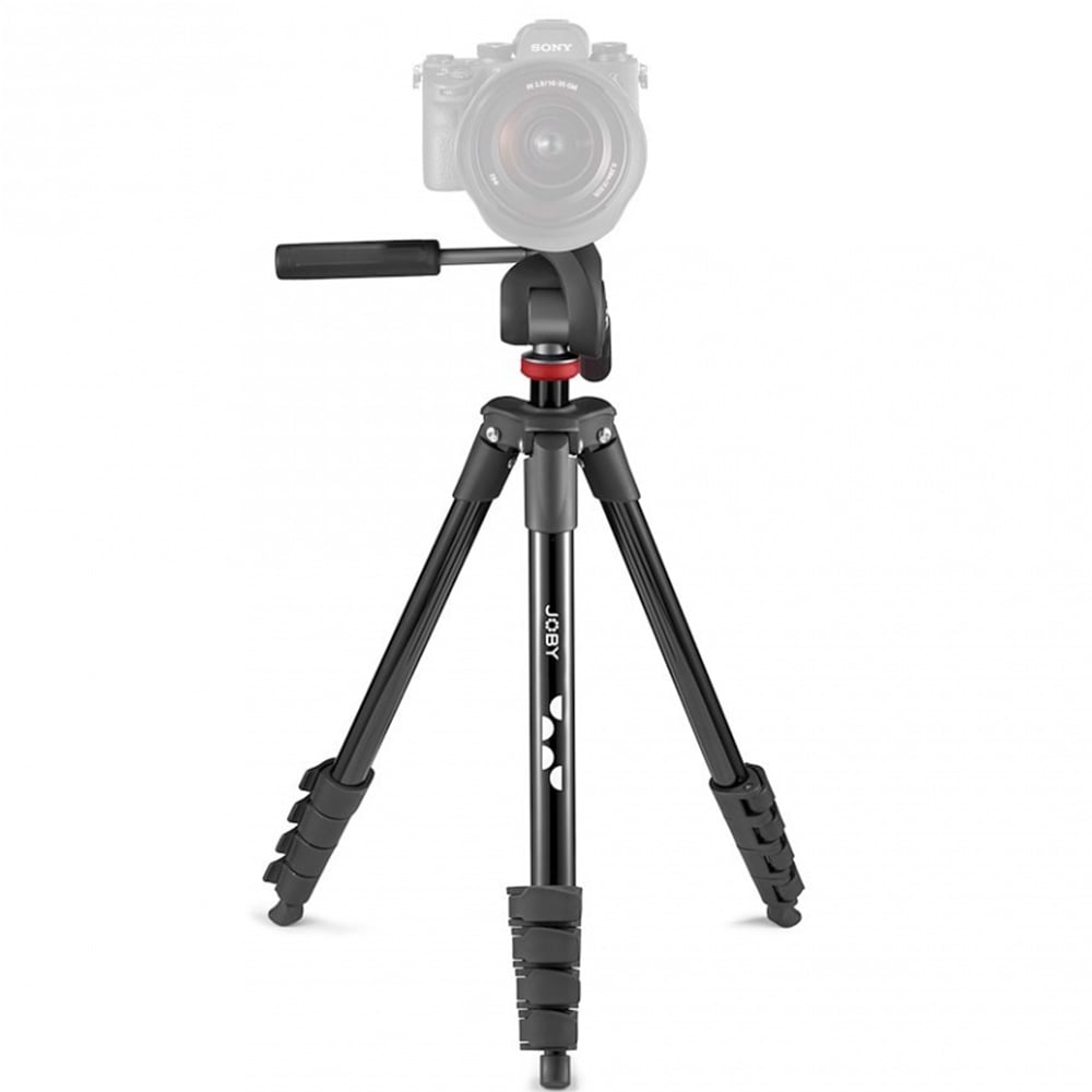 Camera on a tripod with a white background