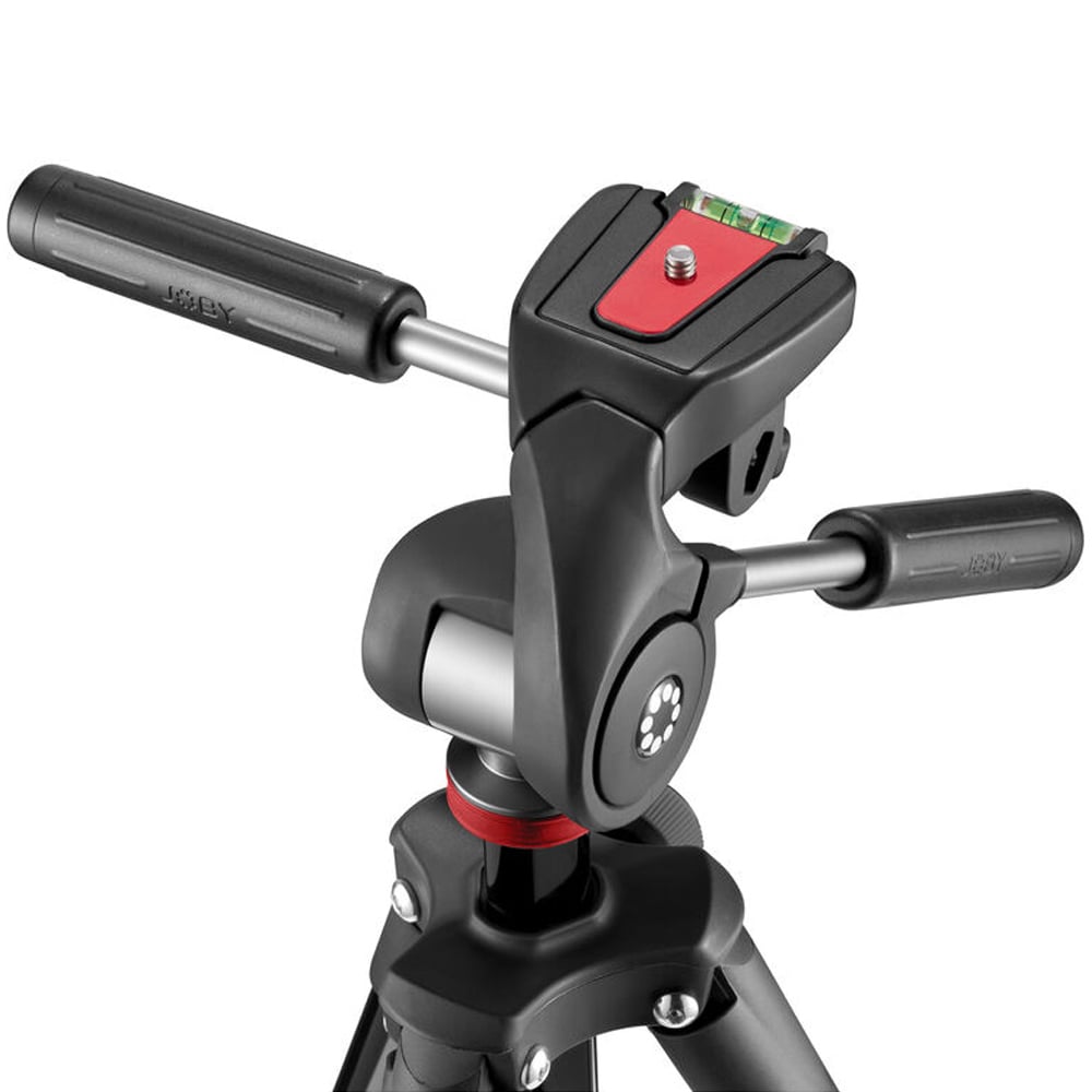 Camera tripod head with adjustable controls on a white background