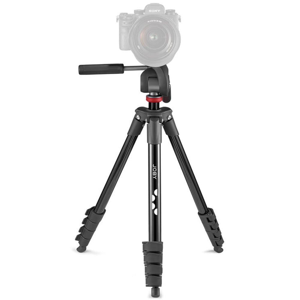 Camera on a tripod with a white background