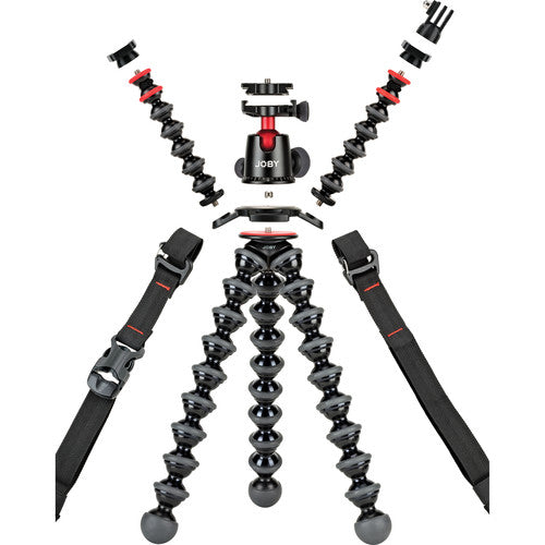 Joby GorillaPod Rig — flexible-legged tripod rig with two articulated accessory arms, cold‑shoe and GoPro mounts.