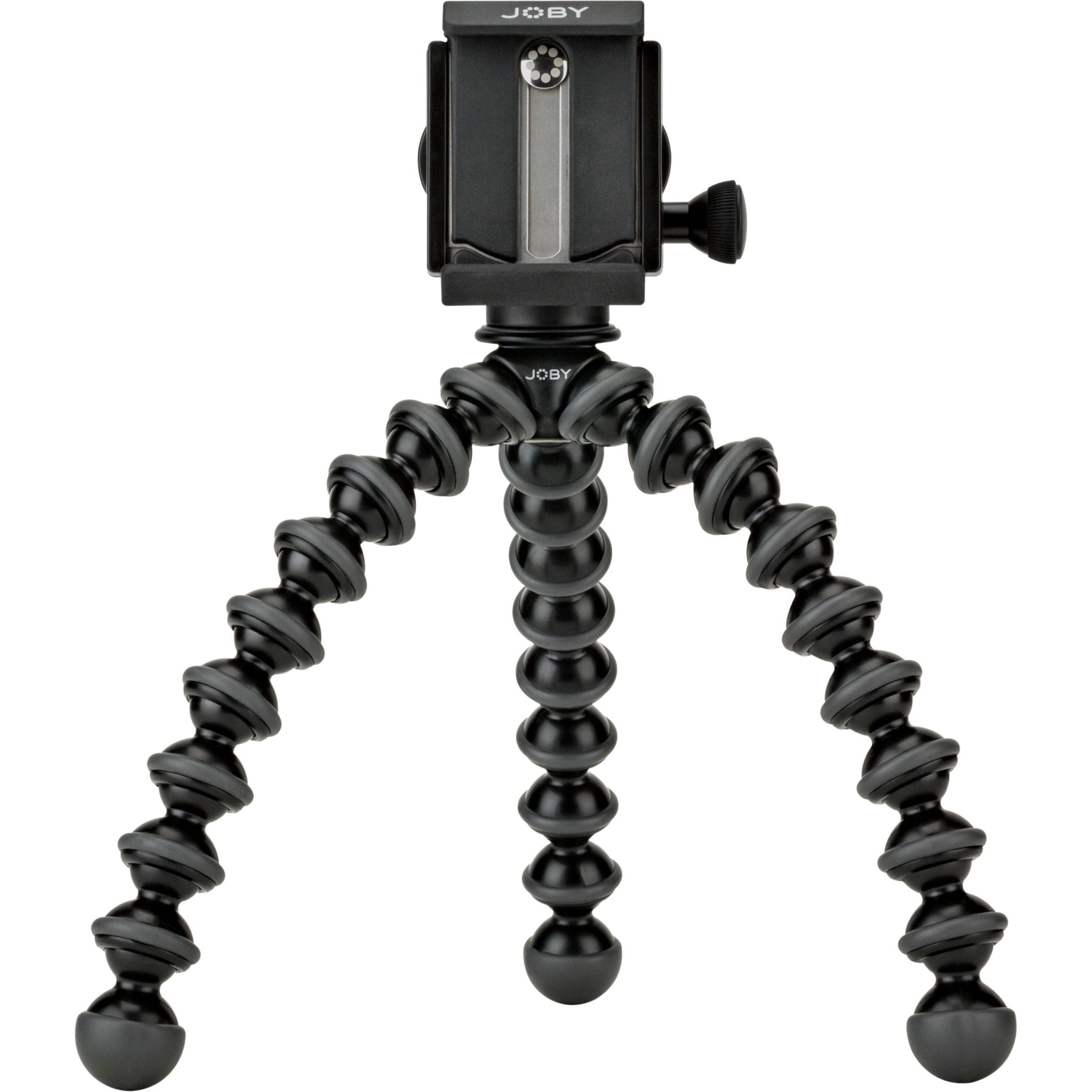 Joby GripTight GorillaPod Stand Pro with premium ABS, TPE, and stainless steel build, securely fits smartphones 5.59 to 9.09 cm wide with or without cases, offers 90° rotation and 150° tilt, and includes flexible tripod legs for stable positioning.