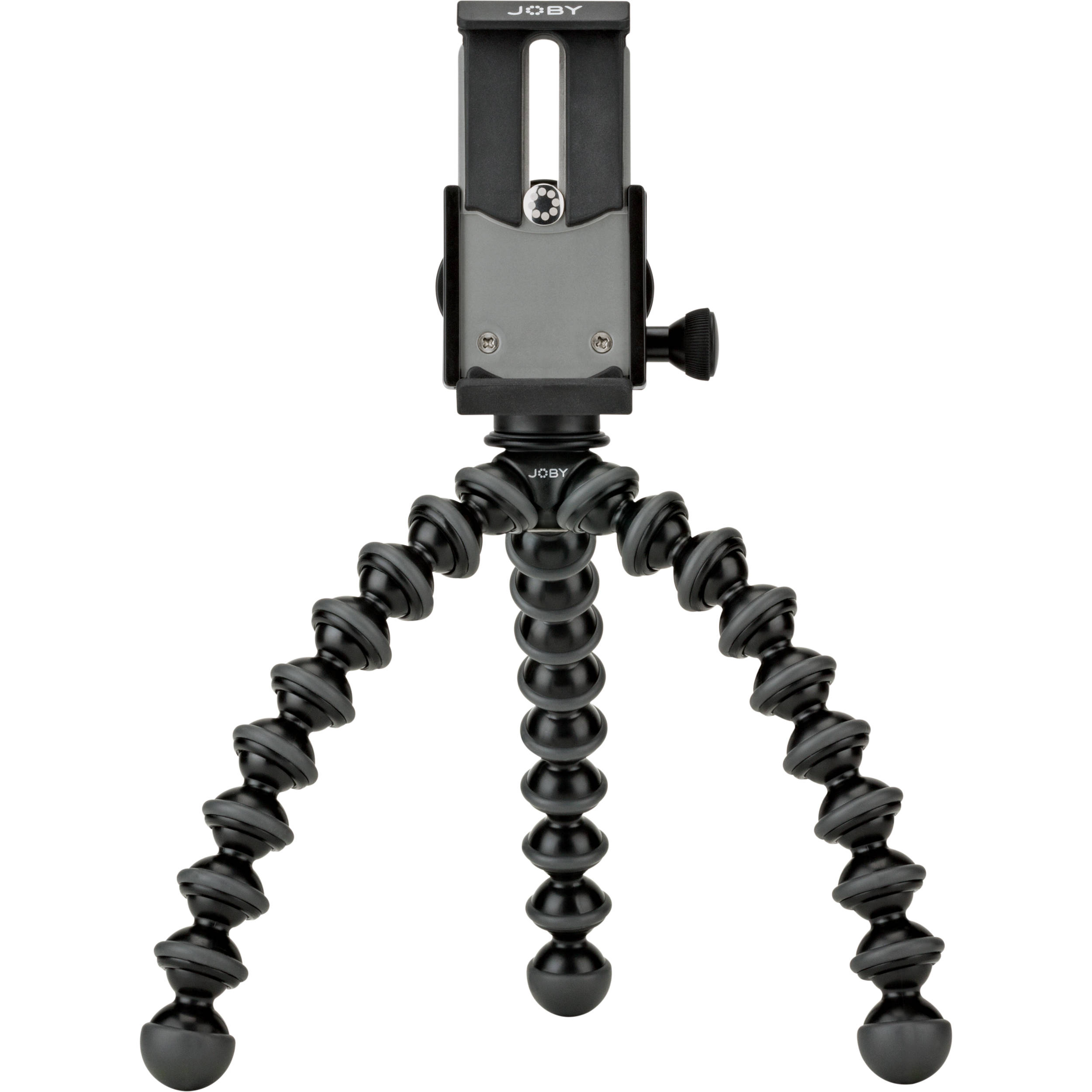 Joby GripTight GorillaPod Stand Pro with premium ABS, TPE, and stainless steel build, securely fits smartphones 5.59 to 9.09 cm wide with or without cases, offers 90° rotation and 150° tilt, and includes flexible tripod legs for stable positioning.