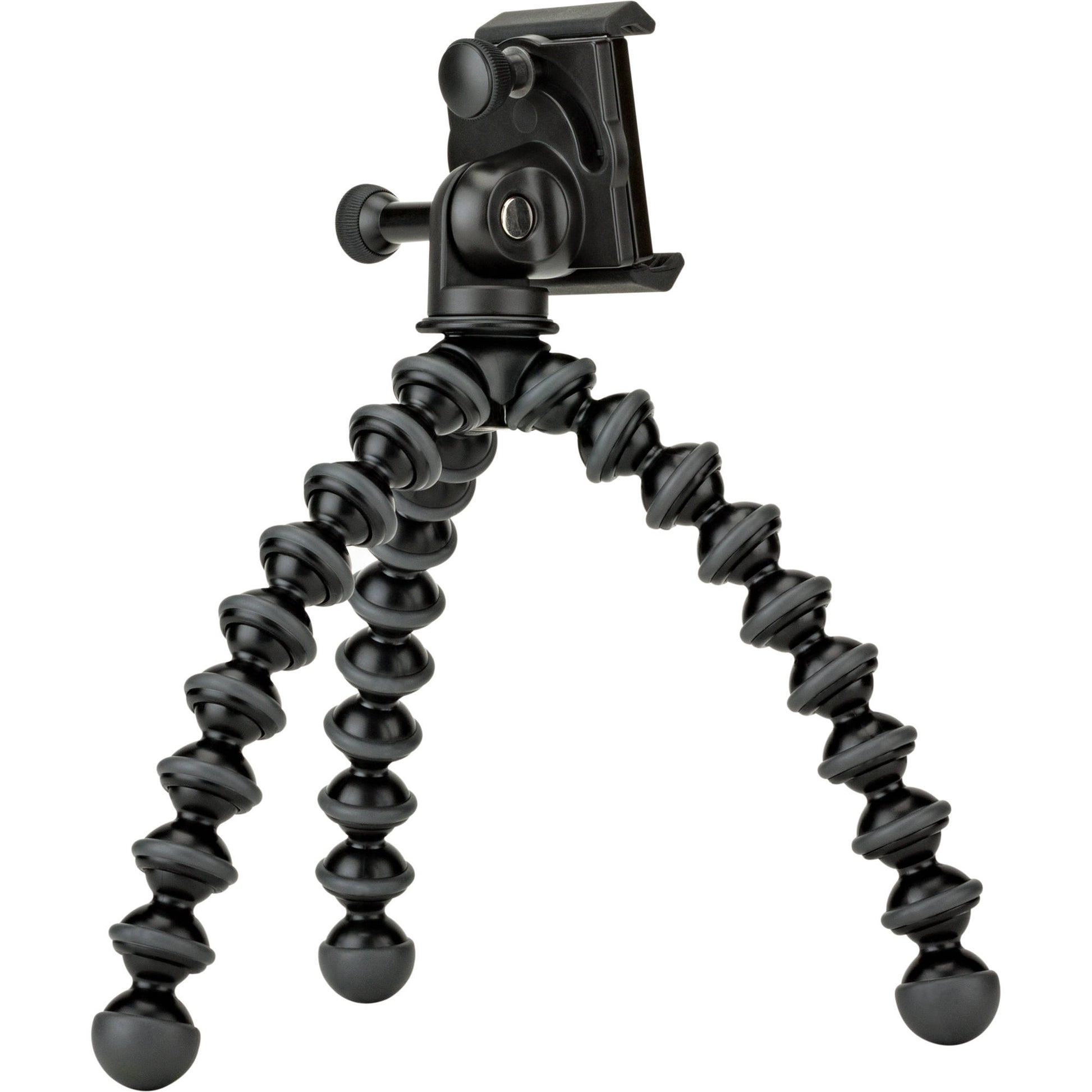 Joby GripTight GorillaPod Stand Pro with premium ABS, TPE, and stainless steel build, securely fits smartphones 5.59 to 9.09 cm wide with or without cases, offers 90° rotation and 150° tilt, and includes flexible tripod legs for stable positioning.