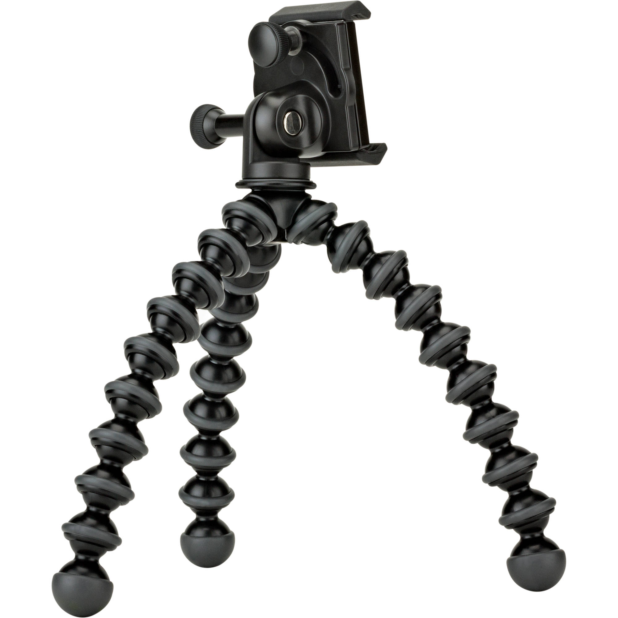 Joby GripTight GorillaPod Stand Pro with premium ABS, TPE, and stainless steel build, securely fits smartphones 5.59 to 9.09 cm wide with or without cases, offers 90° rotation and 150° tilt, and includes flexible tripod legs for stable positioning.