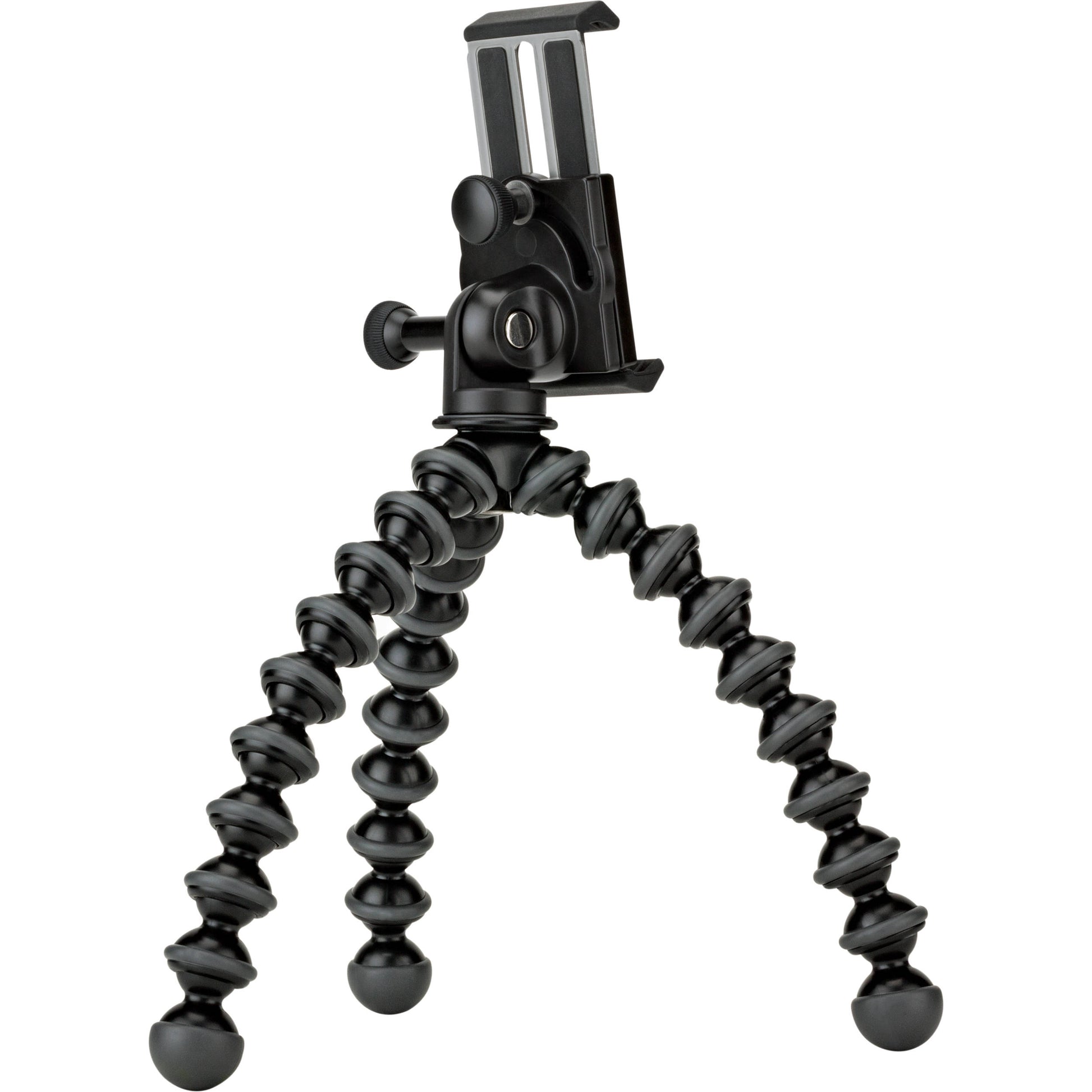 Joby GripTight GorillaPod Stand Pro with premium ABS, TPE, and stainless steel build, securely fits smartphones 5.59 to 9.09 cm wide with or without cases, offers 90° rotation and 150° tilt, and includes flexible tripod legs for stable positioning.