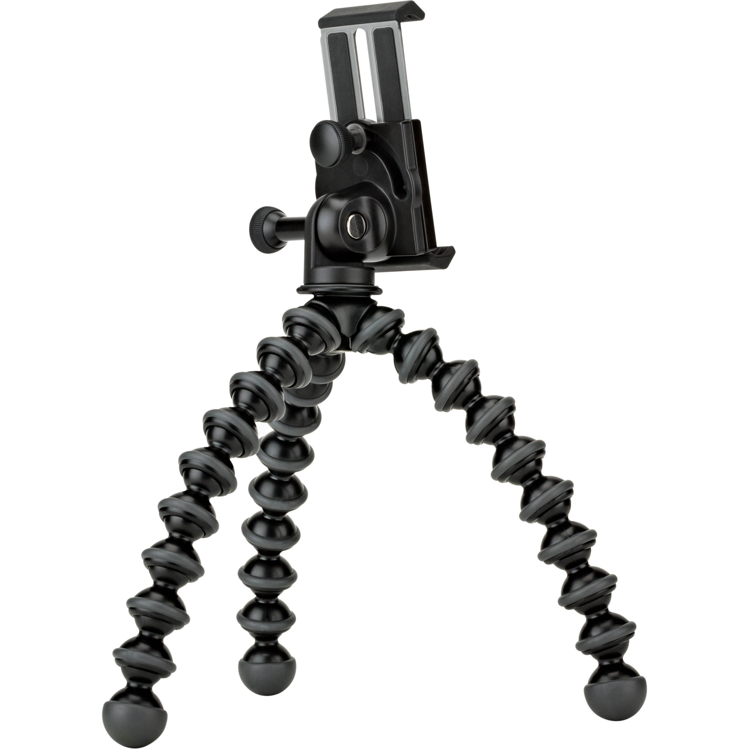 Joby GripTight GorillaPod Stand Pro with premium ABS, TPE, and stainless steel build, securely fits smartphones 5.59 to 9.09 cm wide with or without cases, offers 90° rotation and 150° tilt, and includes flexible tripod legs for stable positioning.