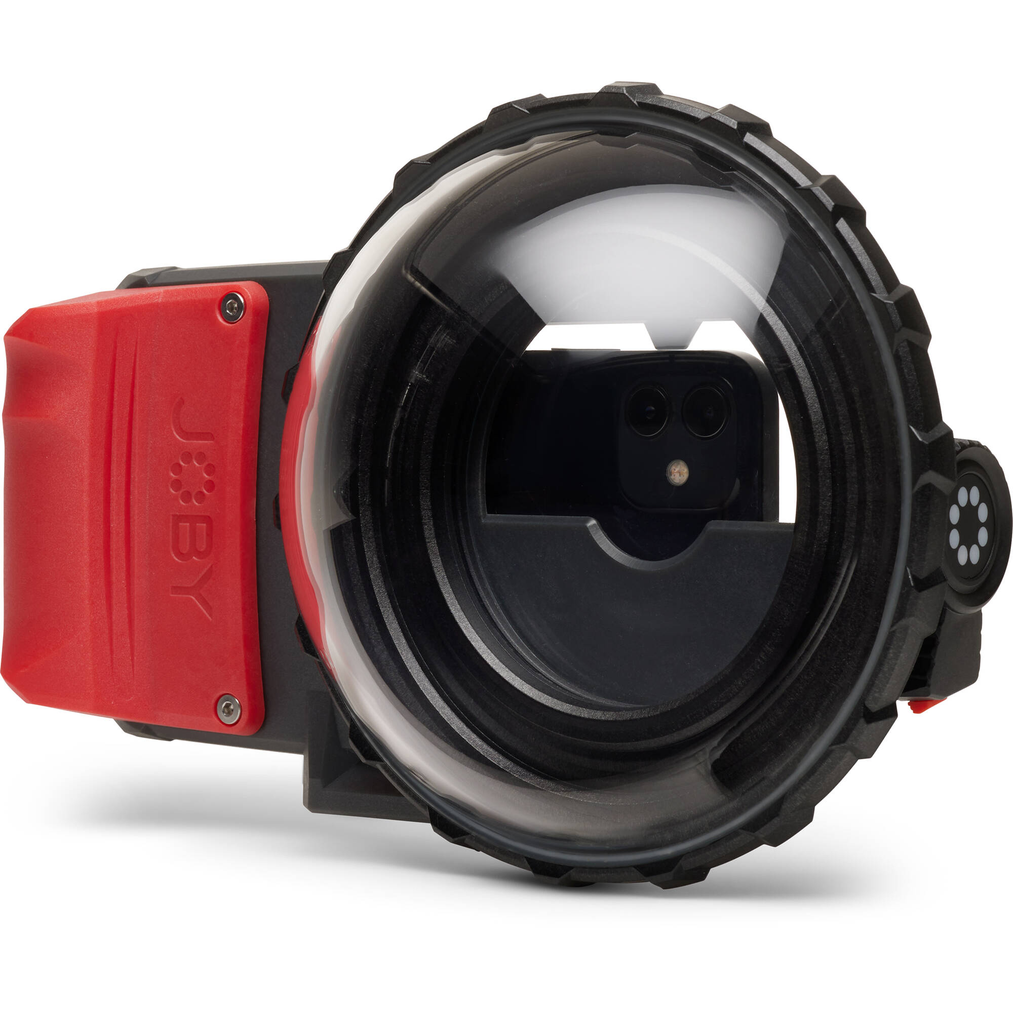 Joby SeaPal 6" Dome made of acrylic, designed to attach to SeaPal Waterproof Case for stunning underwater and over/under shots, compatible with ultra wide smartphone lenses, and includes soft carry bag.