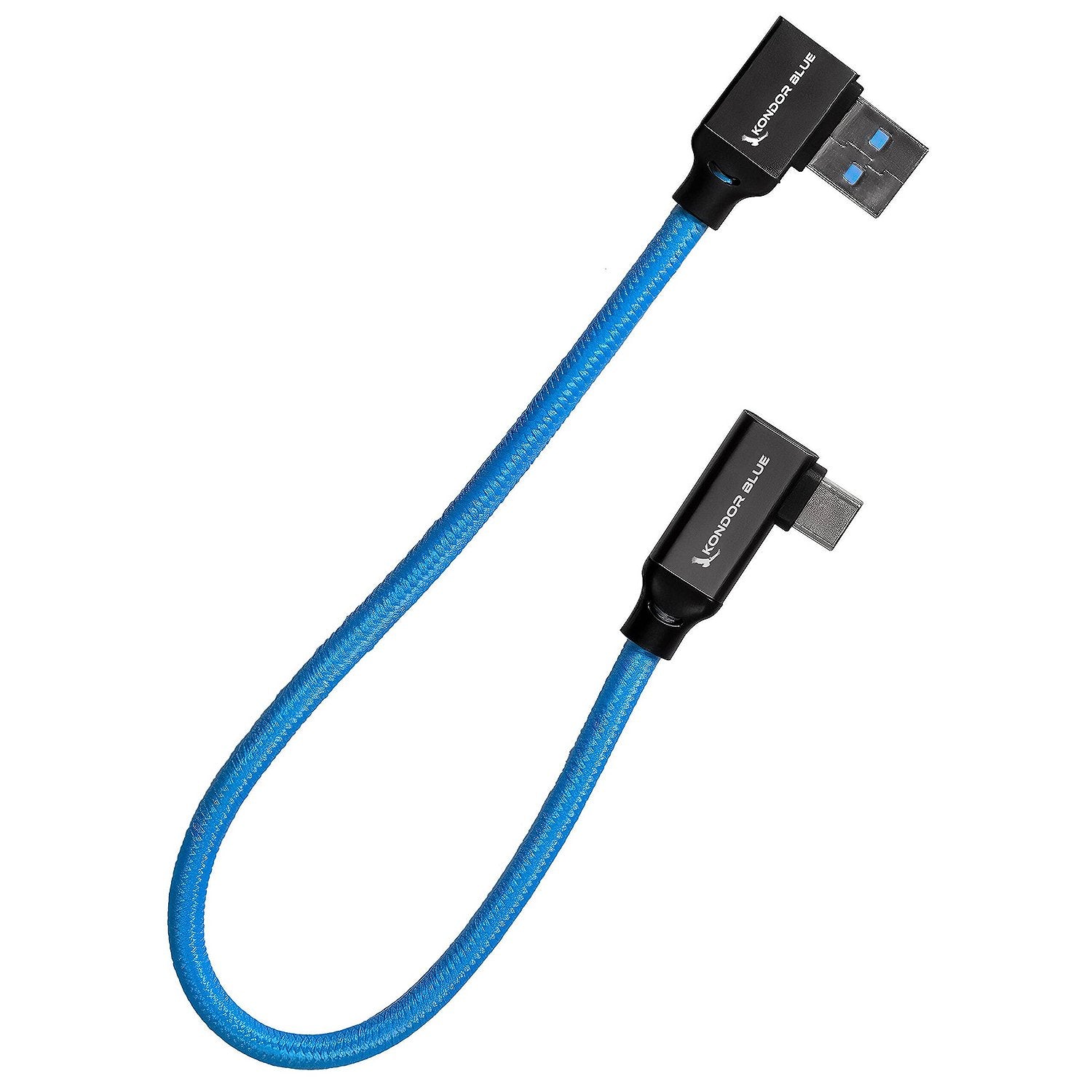 Kondor Blue right-angle USB-C 3.1 Gen 2 cable in blue.