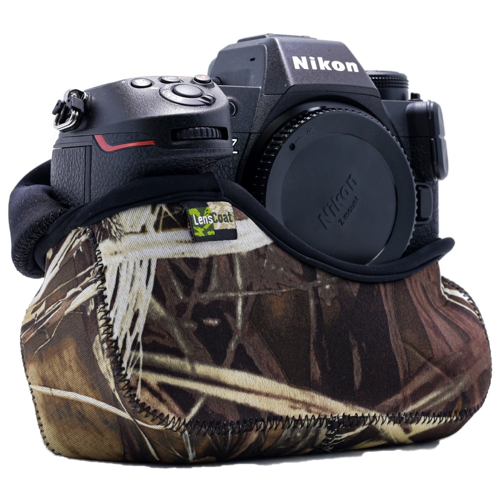 LensCoat BodyGuard Pro (Realtree) – camouflage protective cover designed to shield camera bodies from scratches, dust, and minor impacts.