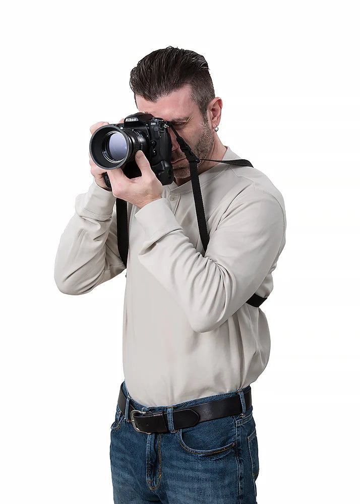 LensCoat harness attached to a camera.
