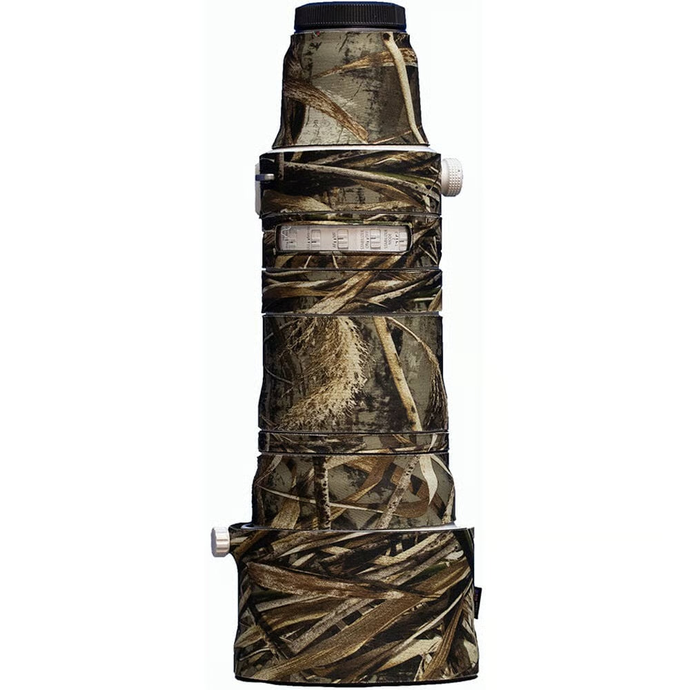 LensCoat neoprene protective cover for Canon RF 100-300mm f/2.8 IS Lens, providing camouflage and lens protection.