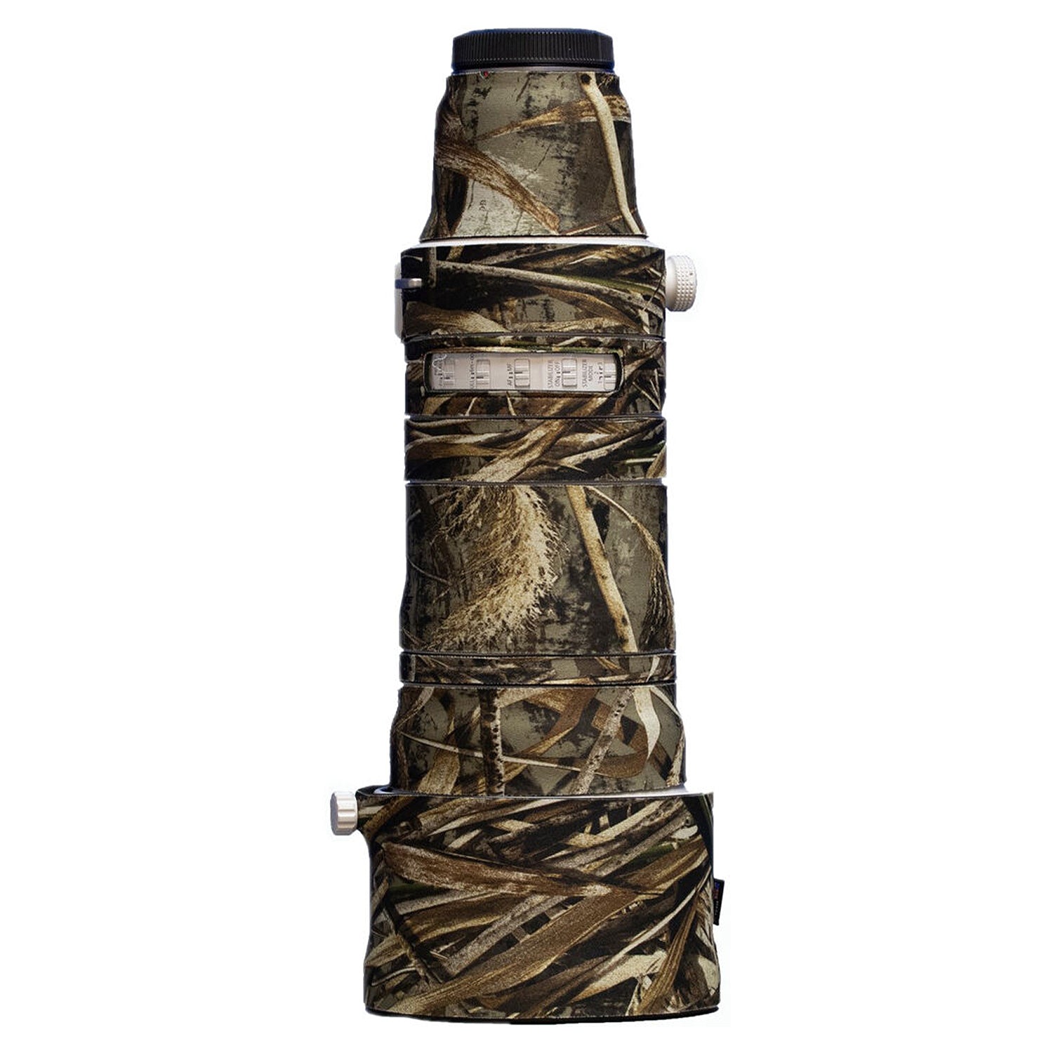 LensCoat neoprene protective cover for Canon RF 100-300mm f/2.8 IS Lens, providing camouflage and lens protection.