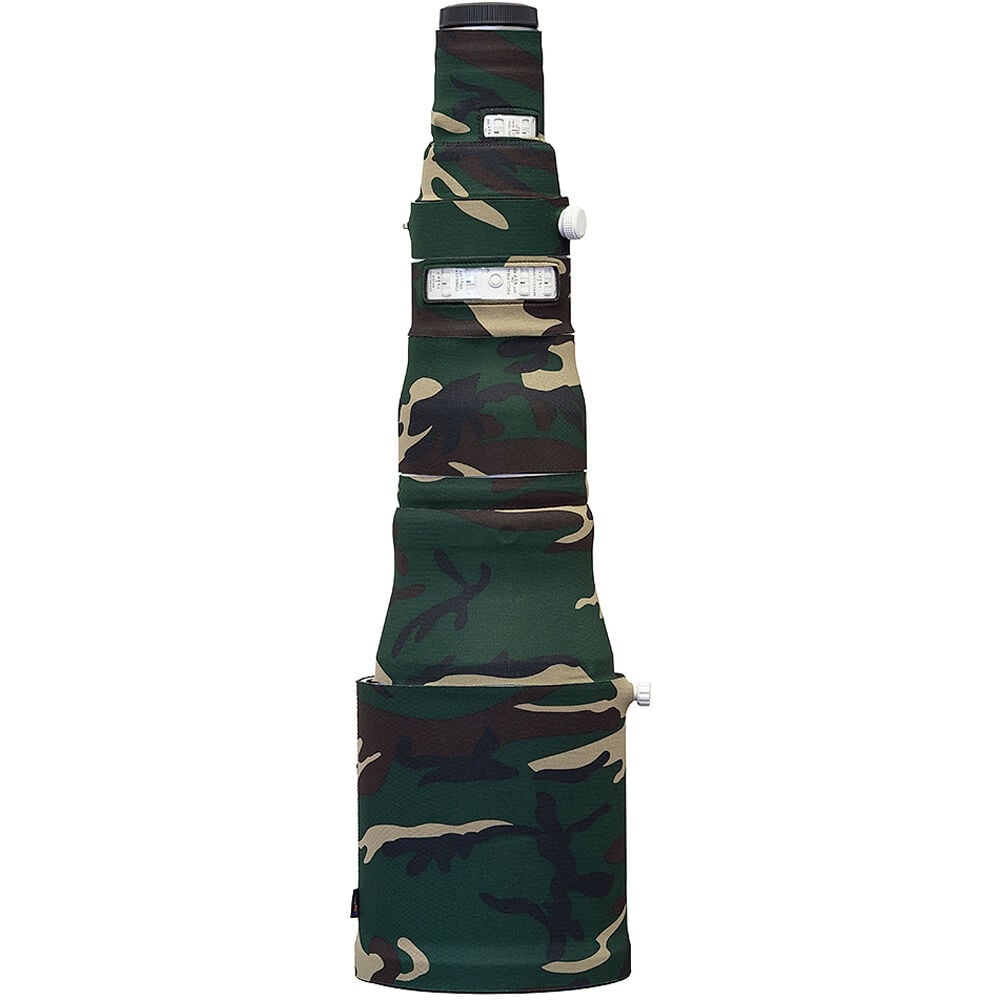 LensCoat neoprene cover for Canon RF 600mm f/4 IS, providing lens protection and camouflage for outdoor and wildlife photography.