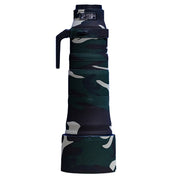 Camouflage-patterned lens cover on a white background