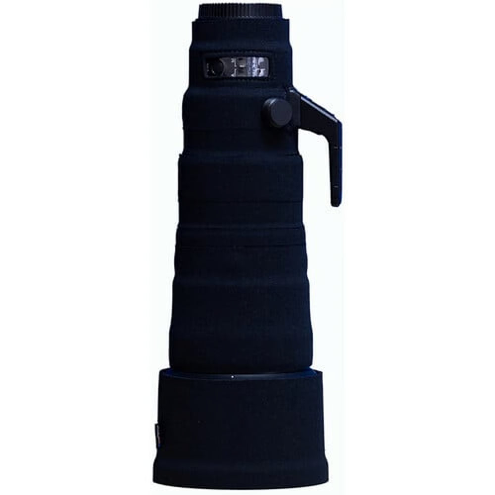 Black camera lens with a white background