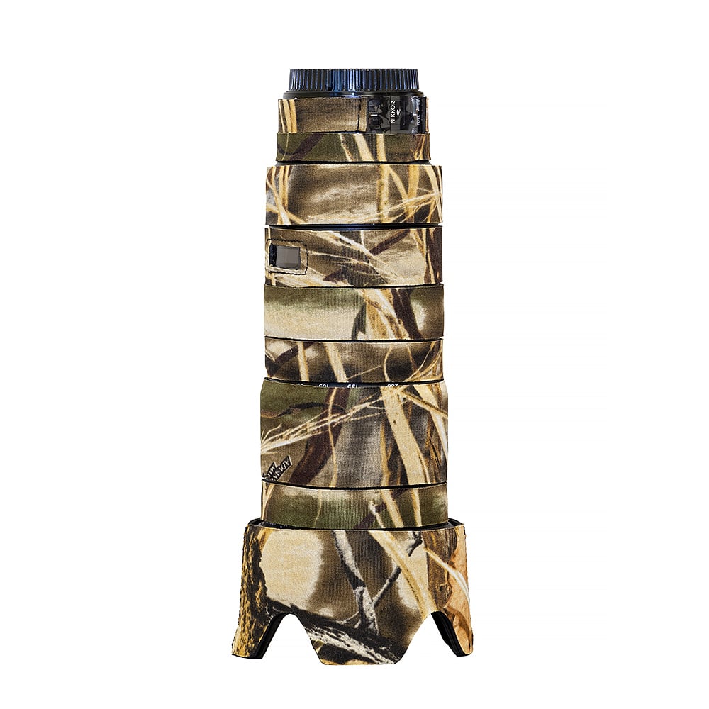 Camouflage lens cover on a white background