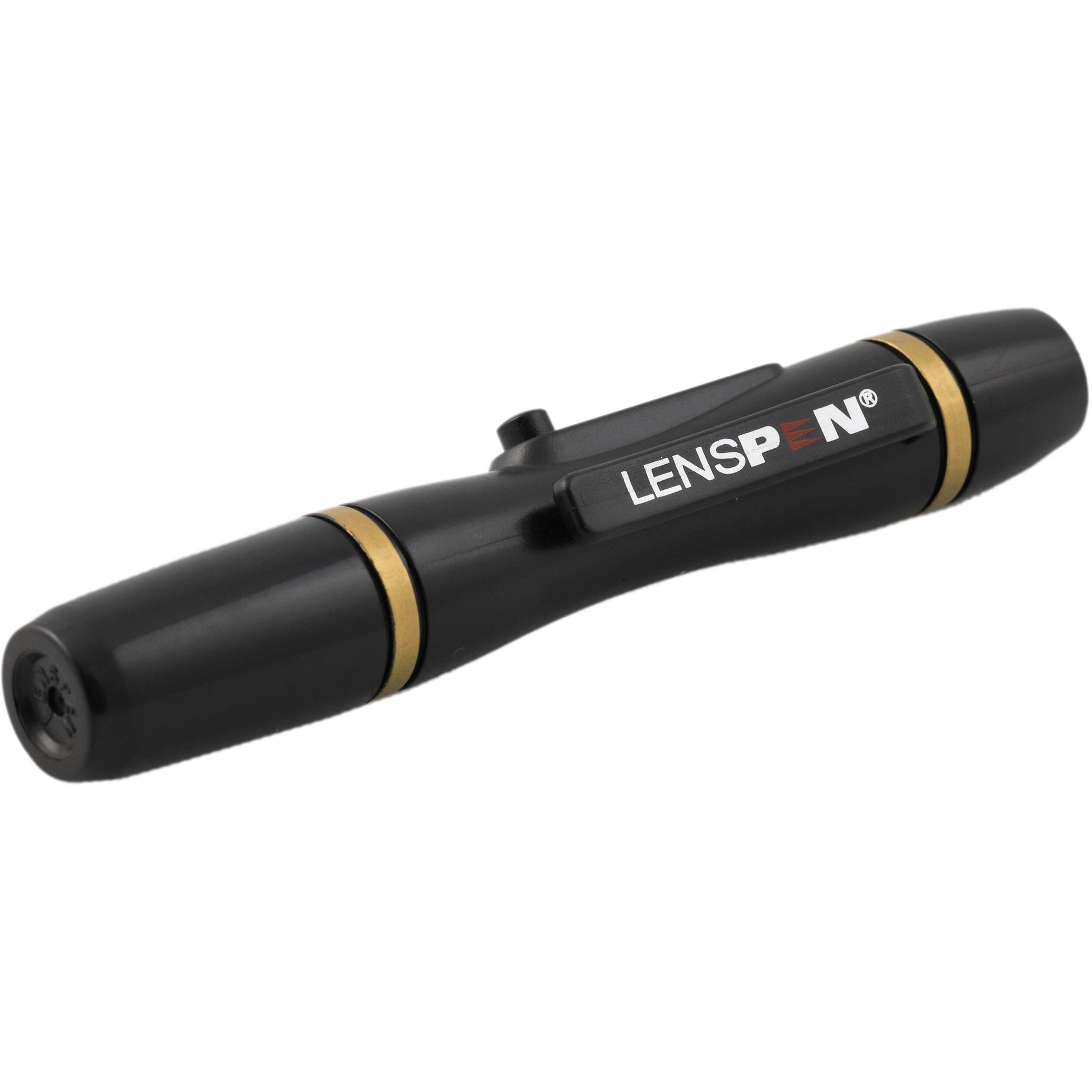 Black LensPen cleaning tool on a white background