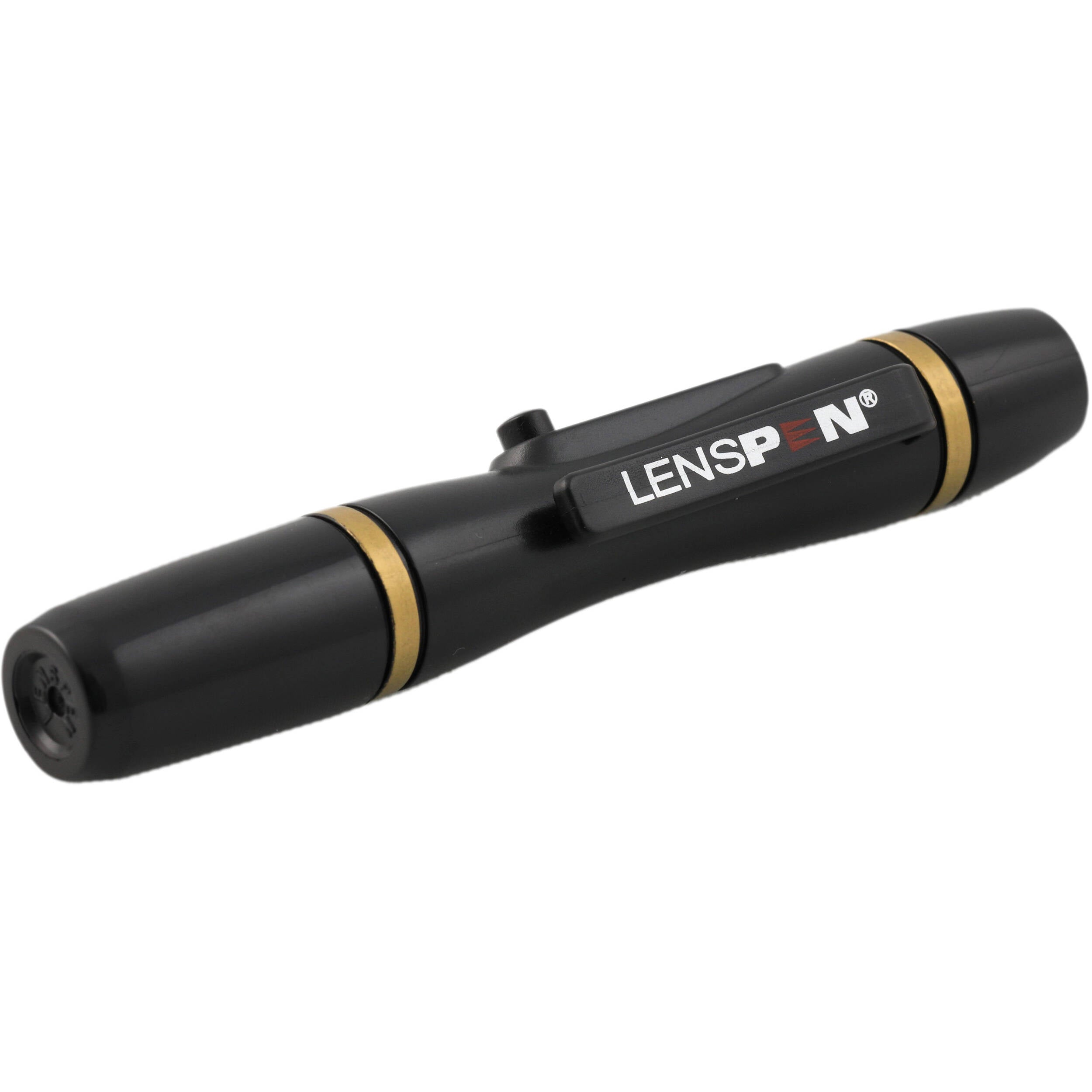 Black LensPen cleaning tool on a white background