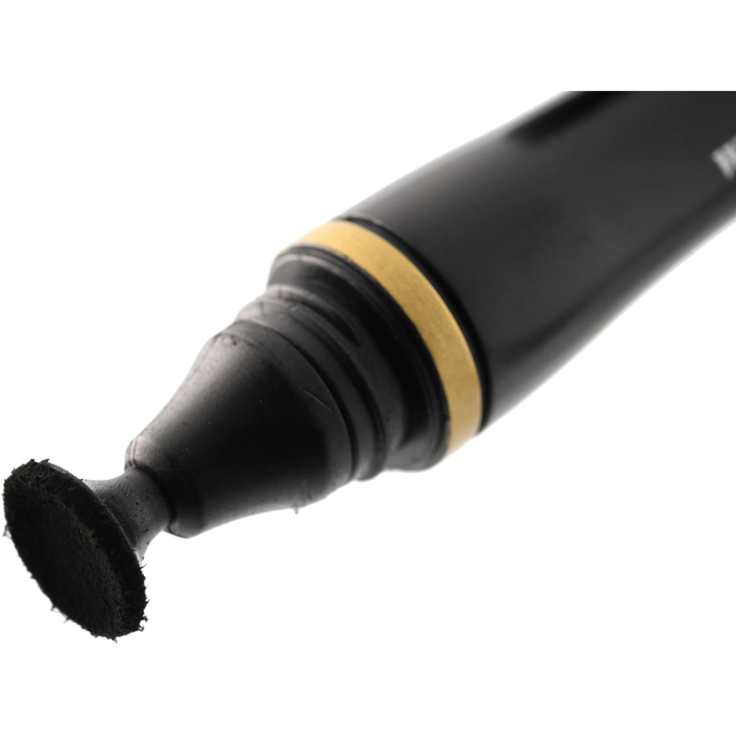Black marker with a gold accent on a white background