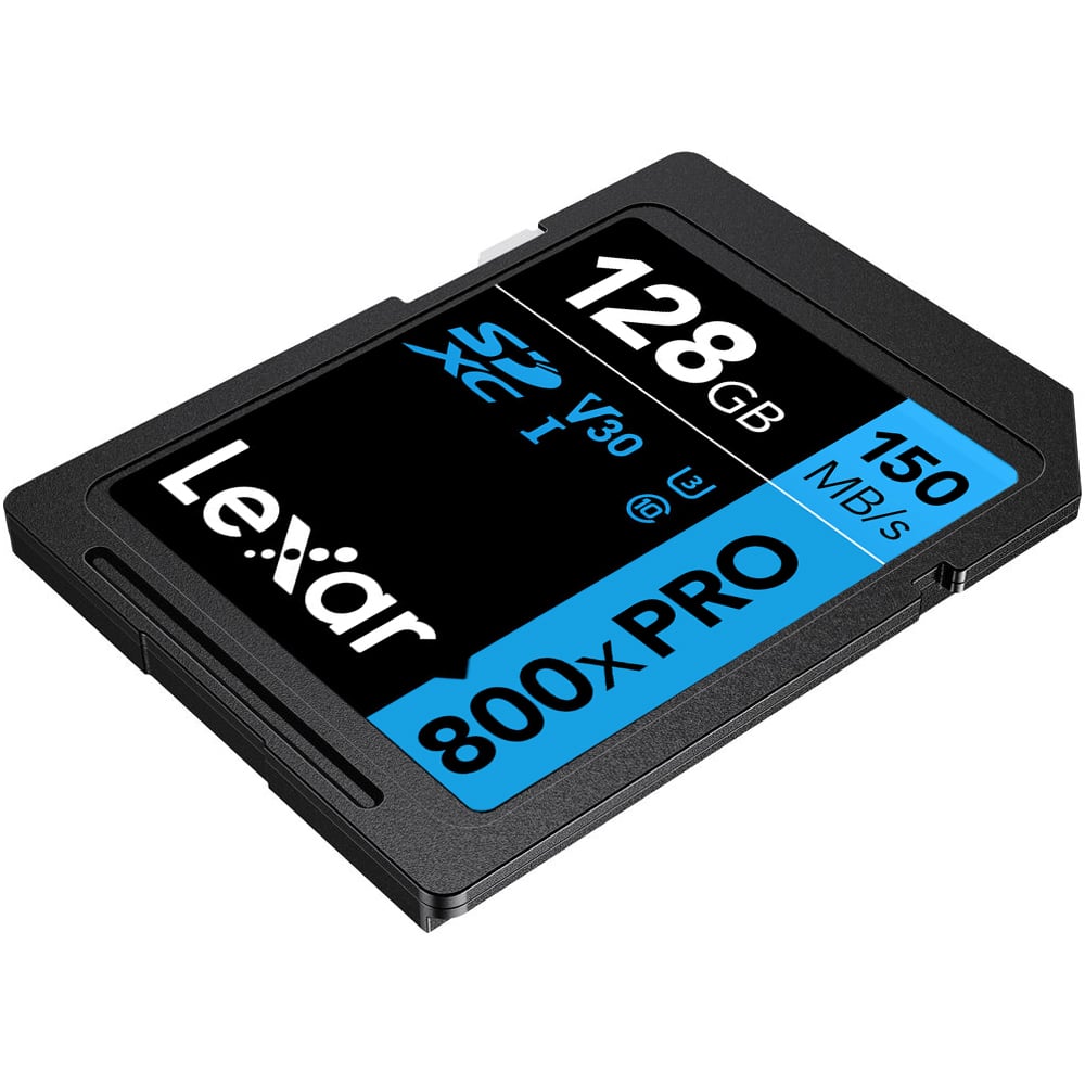 Lexar 128GB SD card on a white background