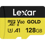 Lexar Professional Gold microSDXC UHS-II memory card for high-speed 4K video and photo capture.