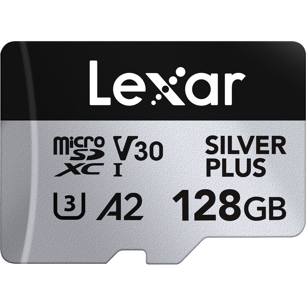 Lexar Professional Silver Plus microSDXC UHS-I Memory Card + SD Adaptor – dependable high-speed storage for 4K video, photos, and fast data transfers.