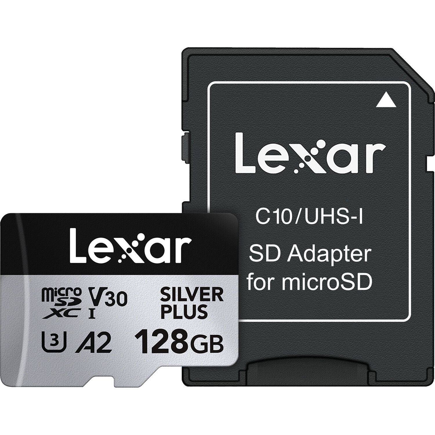 Lexar Professional Silver Plus microSDXC UHS-I Memory Card + SD Adaptor – dependable high-speed storage for 4K video, photos, and fast data transfers.