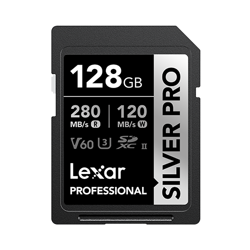 Lexar Professional 128GB SD card on a white background