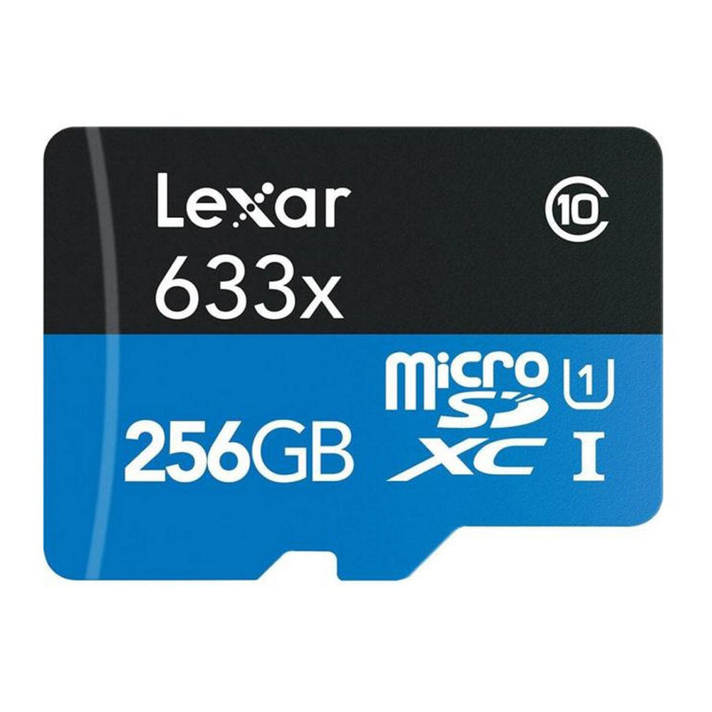 The Lexar 256GB 633x microSDXC Memory Card features up to 100MB/s read and up to 45MB/s write speeds.