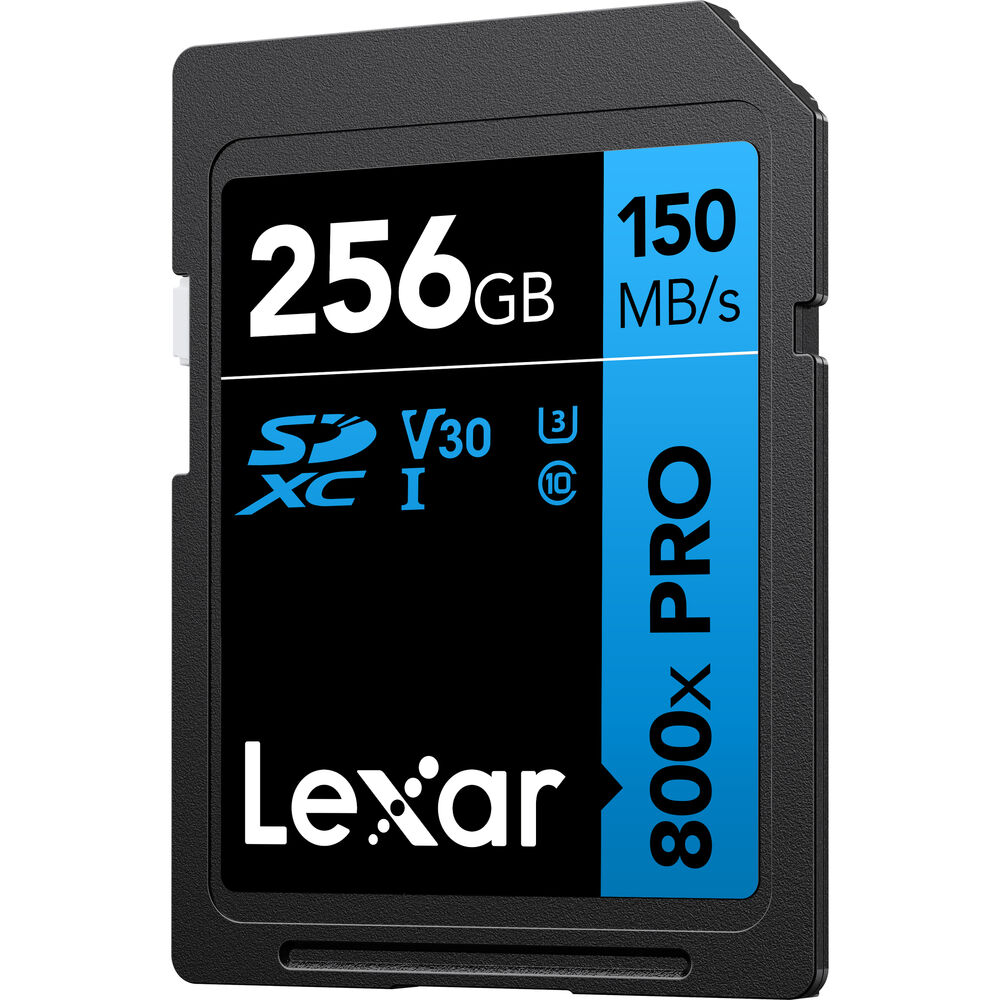 Lexar 256GB SDXC UHS-I memory card on a white background